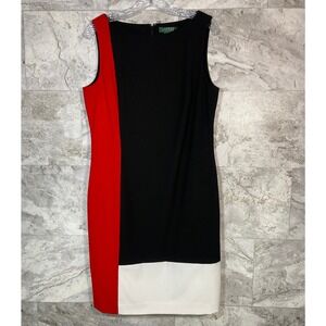Lauren Ralph Lauren Colorblock Sheath Dress Sz 14 Black Red White Sleeveless
